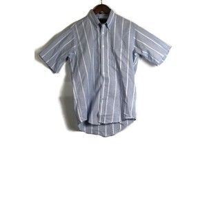 615 Wrinkle Free Blue White Striped Men's Dress Oxford Shirt Short Sleeve M 018